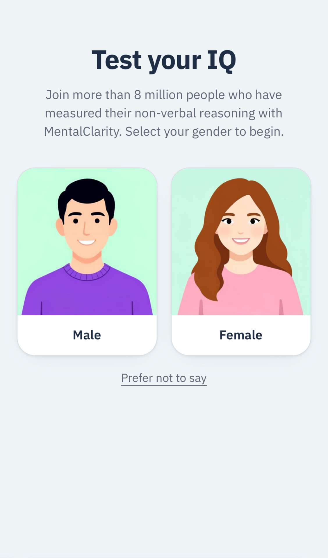 MentalClarity IQ test onboarding screen