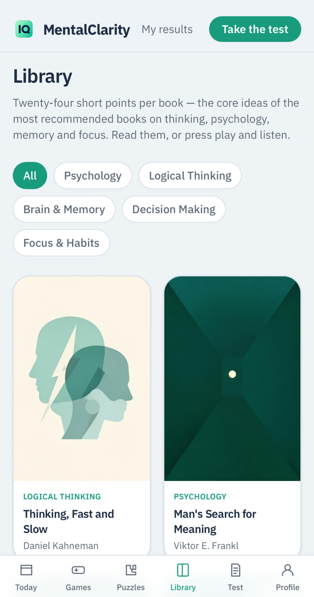 MentalClarity Library with book summaries to read or listen to